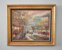 Load image into Gallery viewer, Vintage Parisian Street Scene Oil Painting by Chevalier | Framed Impressionist Cityscape