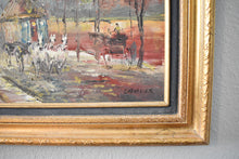 Load image into Gallery viewer, Vintage Parisian Street Scene Oil Painting by Chevalier | Framed Impressionist Cityscape