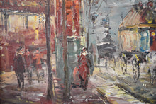 Load image into Gallery viewer, Vintage Parisian Street Scene Oil Painting by Chevalier | Framed Impressionist Cityscape