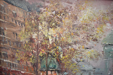 Load image into Gallery viewer, Vintage Parisian Street Scene Oil Painting by Chevalier | Framed Impressionist Cityscape