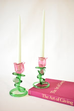 Load image into Gallery viewer, Rose Shaped Glass Candle Holder Pair