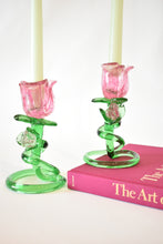 Load image into Gallery viewer, Rose Shaped Glass Candle Holder Pair