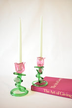 Load image into Gallery viewer, Rose Shaped Glass Candle Holder Pair