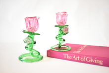 Load image into Gallery viewer, Rose Shaped Glass Candle Holder Pair