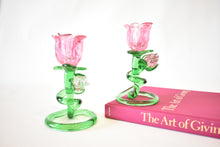 Load image into Gallery viewer, Rose Shaped Glass Candle Holder Pair
