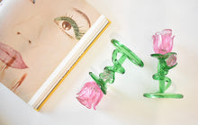 Load image into Gallery viewer, Rose Shaped Glass Candle Holder Pair