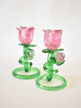 Load image into Gallery viewer, Rose Shaped Glass Candle Holder Pair