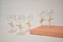 Load image into Gallery viewer, Bimini Irridescent Glasses with Peach Nude Figural Stem, Party of Five