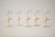 Load image into Gallery viewer, Bimini Irridescent Glasses with Peach Nude Figural Stem, Party of Five