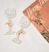 Load image into Gallery viewer, Bimini Irridescent Glasses with Peach Nude Figural Stem, Party of Five