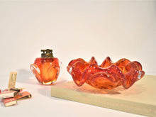 Load image into Gallery viewer, Red-Orange Fire Bullicante Murano Lighter and Bowl Set