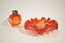 Load image into Gallery viewer, Red-Orange Fire Bullicante Murano Lighter and Bowl Set
