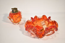 Load image into Gallery viewer, Red-Orange Fire Bullicante Murano Lighter and Bowl Set