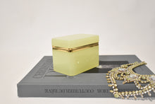 Load image into Gallery viewer, Lemon Yellow Large Rectangular Opaline Glass Box with Smooth Gilt Trim