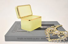 Load image into Gallery viewer, Lemon Yellow Large Rectangular Opaline Glass Box with Smooth Gilt Trim