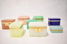 Load image into Gallery viewer, Blue Large Rectangular Opaline Glass Box with Smooth Gilt Trim