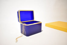 Load image into Gallery viewer, Blue Large Rectangular Opaline Glass Box with Smooth Gilt Trim
