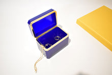 Load image into Gallery viewer, Blue Large Rectangular Opaline Glass Box with Smooth Gilt Trim
