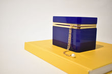Load image into Gallery viewer, Blue Large Rectangular Opaline Glass Box with Smooth Gilt Trim