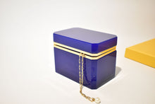 Load image into Gallery viewer, Blue Large Rectangular Opaline Glass Box with Smooth Gilt Trim
