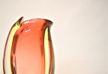 Load image into Gallery viewer, Peach and Highlighter Yellow Murano Sommerso Vase