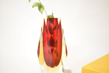 Load image into Gallery viewer, Red and Marigold Murano Faceted Sommerso Vase