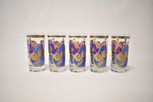 Load image into Gallery viewer, Blue and Purple with 22-Karat Gold Highball Glasses by Georges Briard, Party of Five