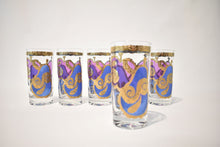 Load image into Gallery viewer, Blue and Purple with 22-Karat Gold Highball Glasses by Georges Briard, Party of Five