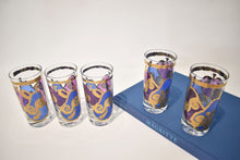 Load image into Gallery viewer, Blue and Purple with 22-Karat Gold Highball Glasses by Georges Briard, Party of Five