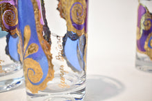 Load image into Gallery viewer, Blue and Purple with 22-Karat Gold Highball Glasses by Georges Briard, Party of Five