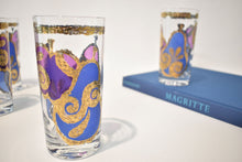 Load image into Gallery viewer, Blue and Purple with 22-Karat Gold Highball Glasses by Georges Briard, Party of Five