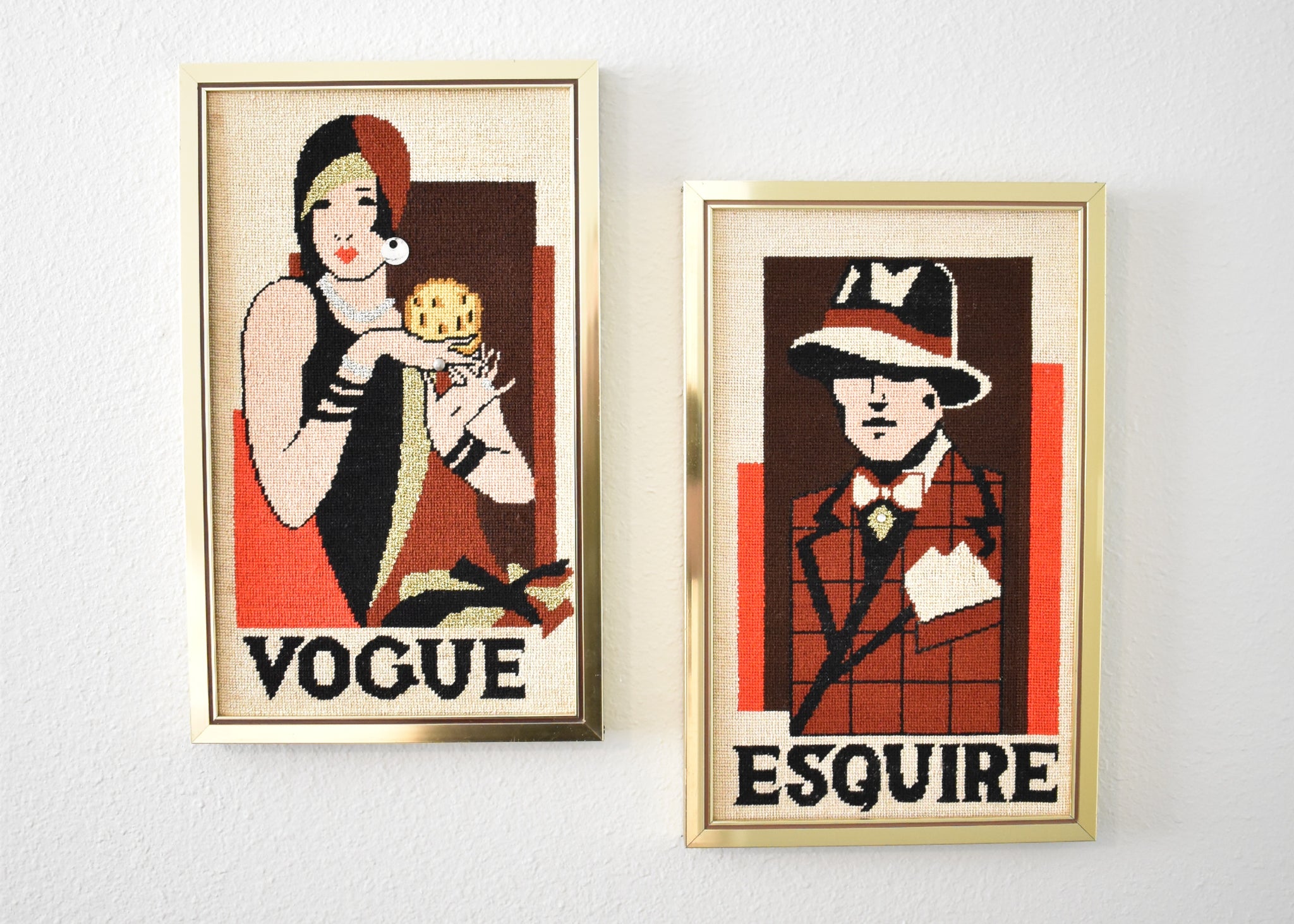 Vintage Needlepoint Art Set – “Vogue Lady” & “Esquire Gentleman