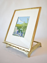 Load image into Gallery viewer, Framed Vintage Crewel Embroidery – White Bird in Flight over Floral Hills

