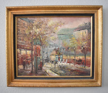 Load image into Gallery viewer, Vintage Parisian Street Scene Oil Painting by Chevalier | Framed Impressionist Cityscape
