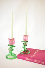 Load image into Gallery viewer, Rose Shaped Glass Candle Holder Pair
