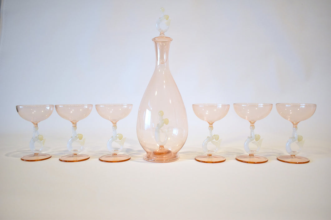 Bimini Peach Mermaid Decanter and Glassware Set