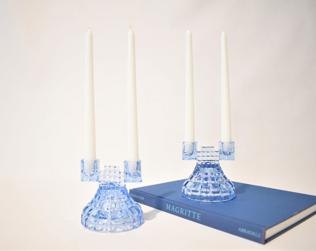 Blue Glass Pair of Candelabras