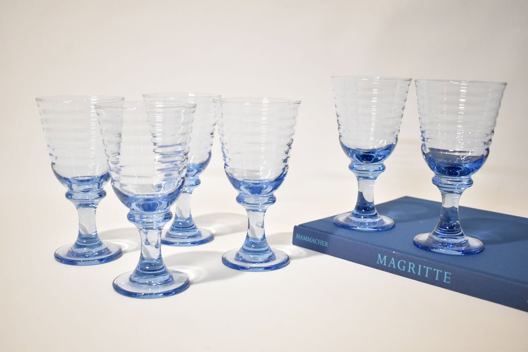 Blue Rippled Goblets, Party of Six