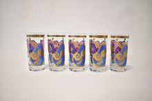 Load image into Gallery viewer, Blue and Purple with 22-Karat Gold Highball Glasses by Georges Briard, Party of Five
